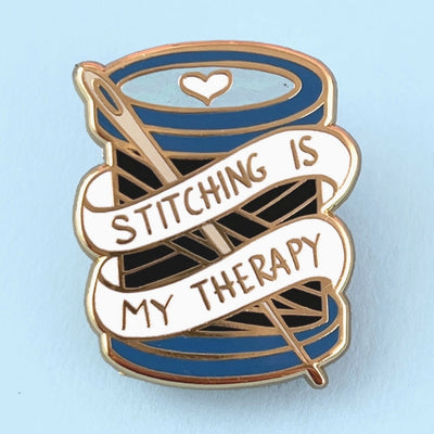 Stitching Is My Therapy - Enamel Needle Minder