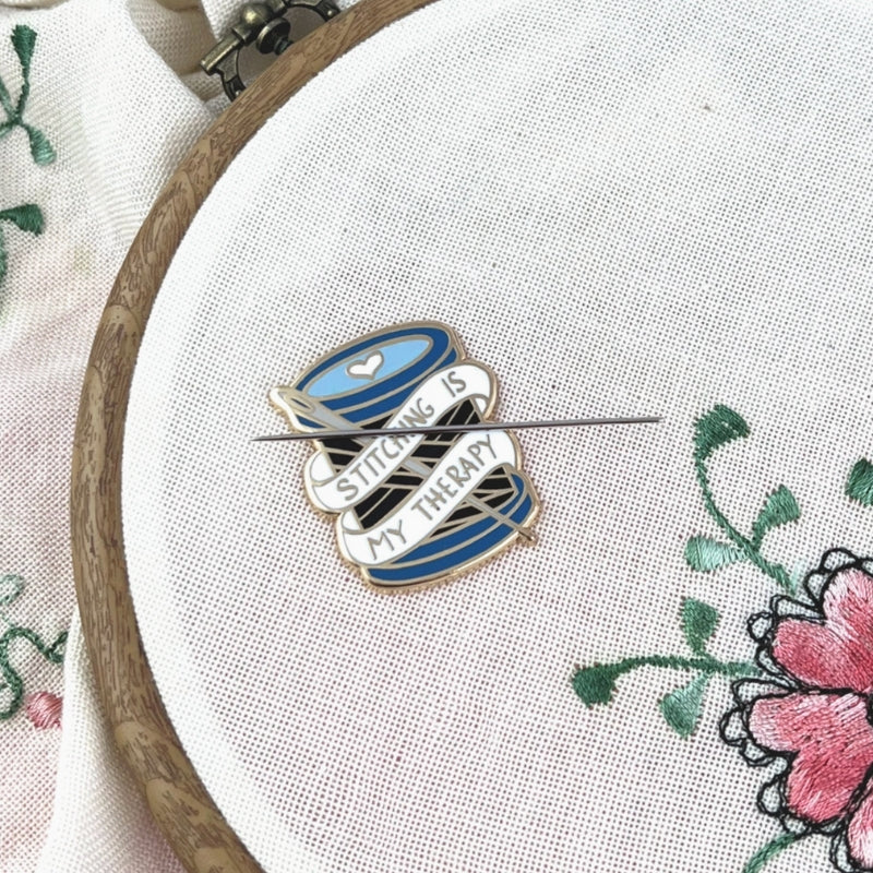 Stitching Is My Therapy - Enamel Needle Minder